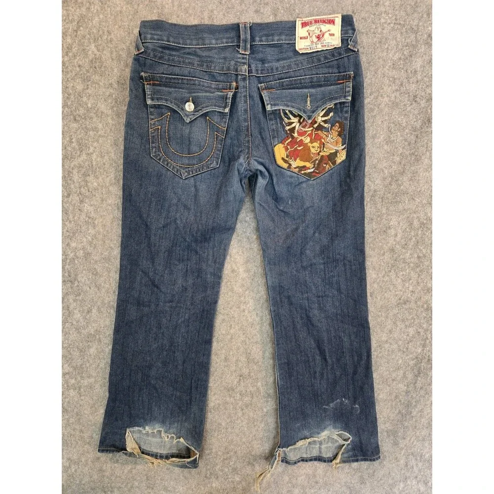 True Religion Rare Embroidered Shiva Hindu God Billy Vintage Wide Jeans 36x32